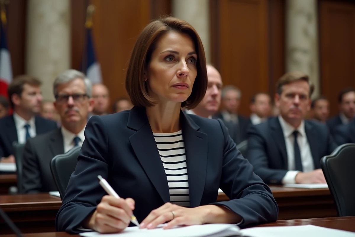 Femme en réunion parlementaire en train de prendre des notes
