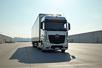 Camion de 12 tonnes stationne dans un lot industriel en plein jour