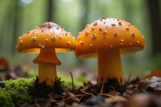 Champignons sauvages forêt avec chanterelle et fausse chanterelle