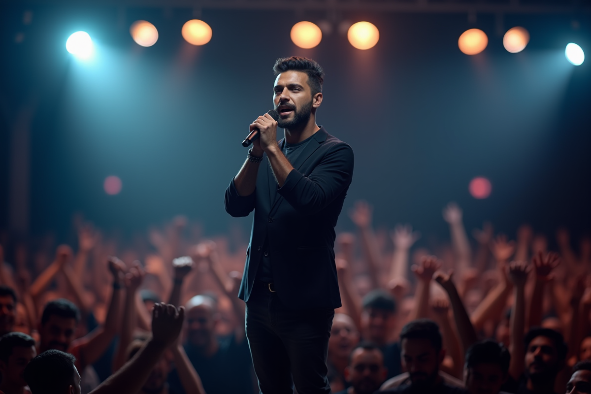 Chanteur charismatique en performance sur scène