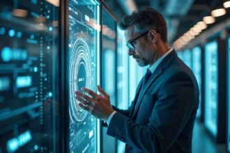 Chercheur en laboratoire examinant un core quantique