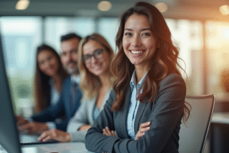 Équipe d'affaires diversifiée dans un bureau lumineux