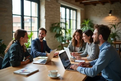 Groupe de professionnels collaborant dans un bureau moderne à Aix