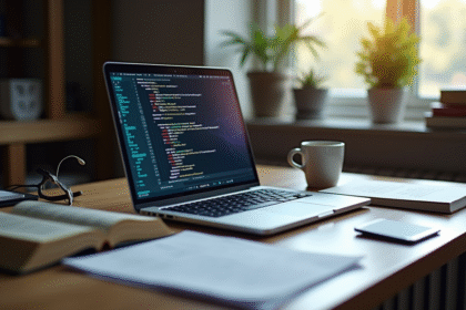 Espace de travail moderne avec ordinateur et livres