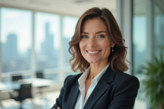 Femme d'affaires confiante dans un bureau lumineux