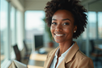 Femme africaine élégante dans un bureau lumineux