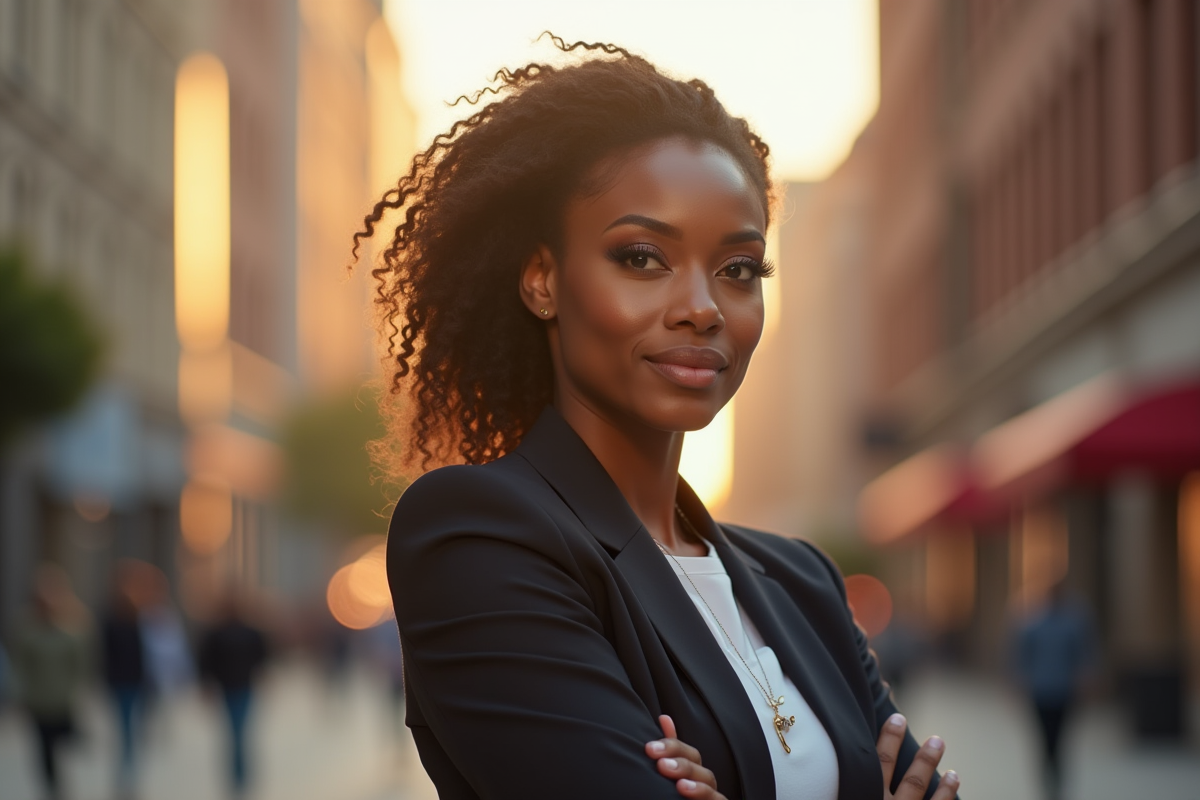 Femme africaine debout en ville inspirante