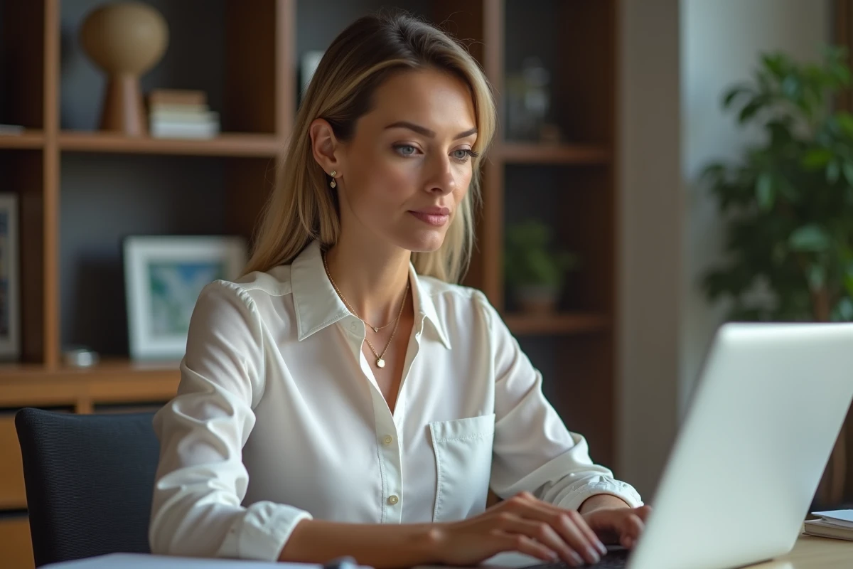 Femme d'âge moyen tapant son mot de passe sur un ordinateur à domicile