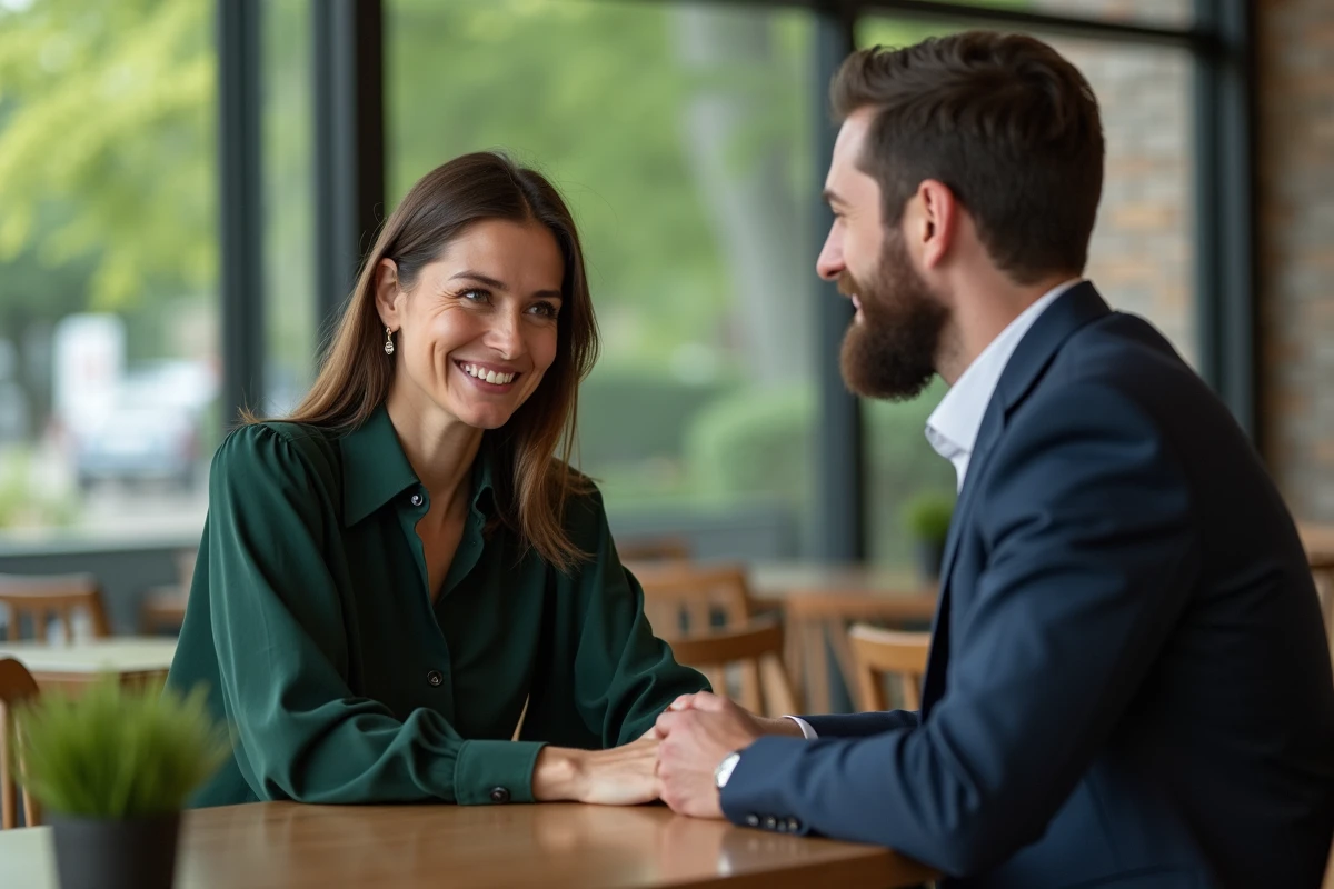 Femme élégante discutant dans un café moderne