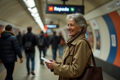 Femme française dans le métro de Paris vérifiant son ticket