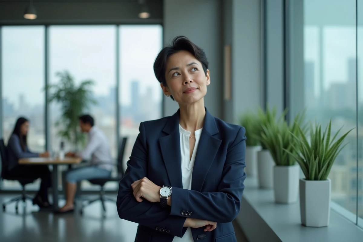 Femme en bureau regardant sa montre affichant 12h12, moment de synchronicité et signe de l'univers