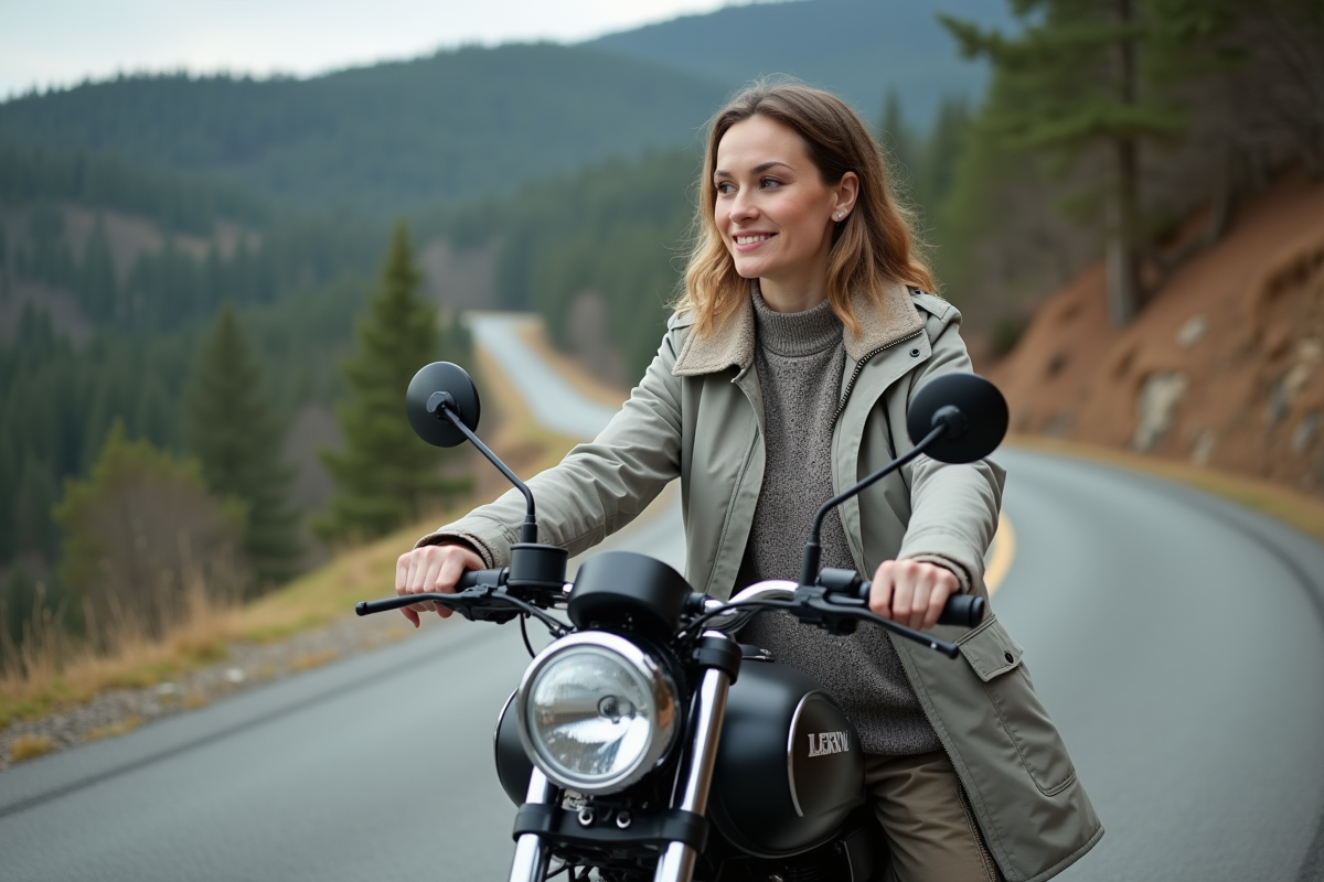 Femme avec moto près d