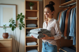 Femme organisée dans son placard à la maison