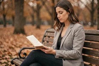 Femme seule sur un banc de parc écrivant dans un journal intime pour surmonter une trahison amoureuse