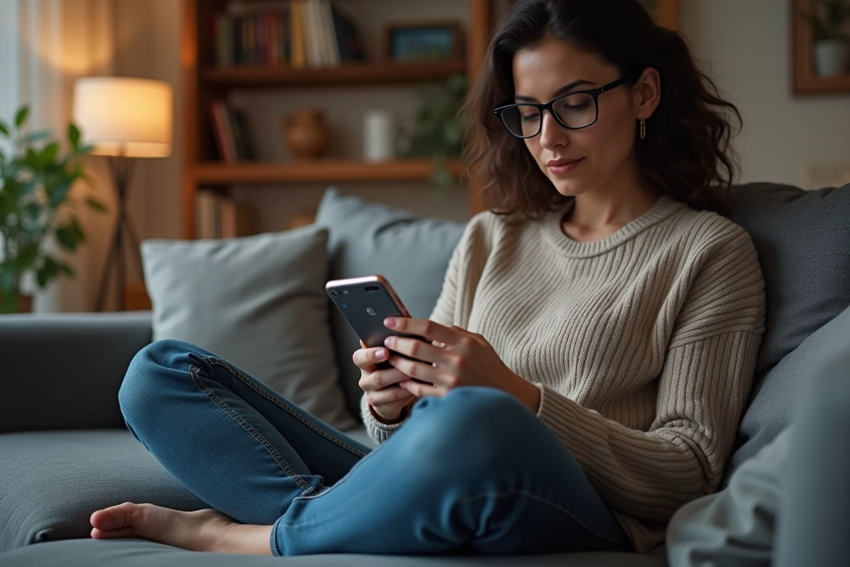Femme consultant son smartphone pour trouver une alternative à un site en panne