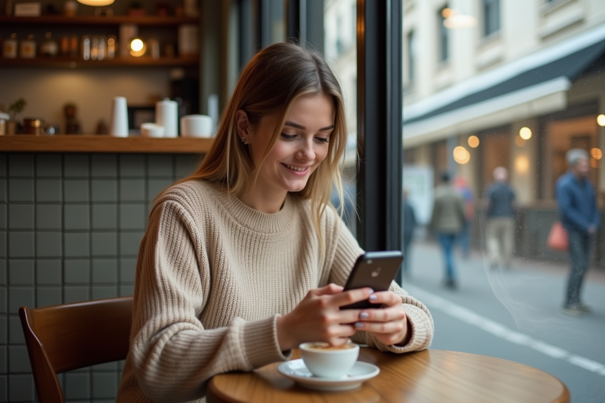 Jeune femme utilisant son smartphone pour transférer de l