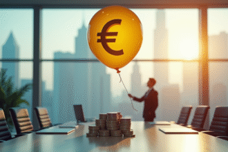 Homme d'affaires tenant un ballon euro flottant au-dessus d'obligations