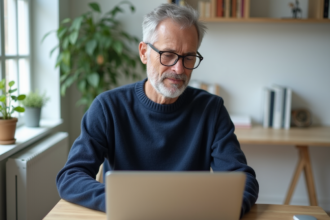 Homme d'âge moyen dans un bureau moderne et lumineux