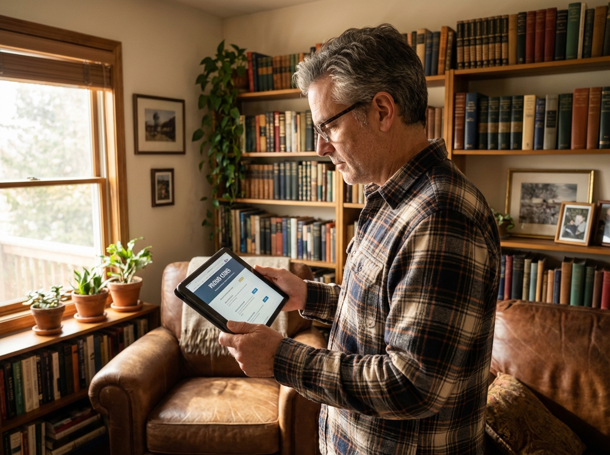 Homme choisissant des codes promos sur sa tablette