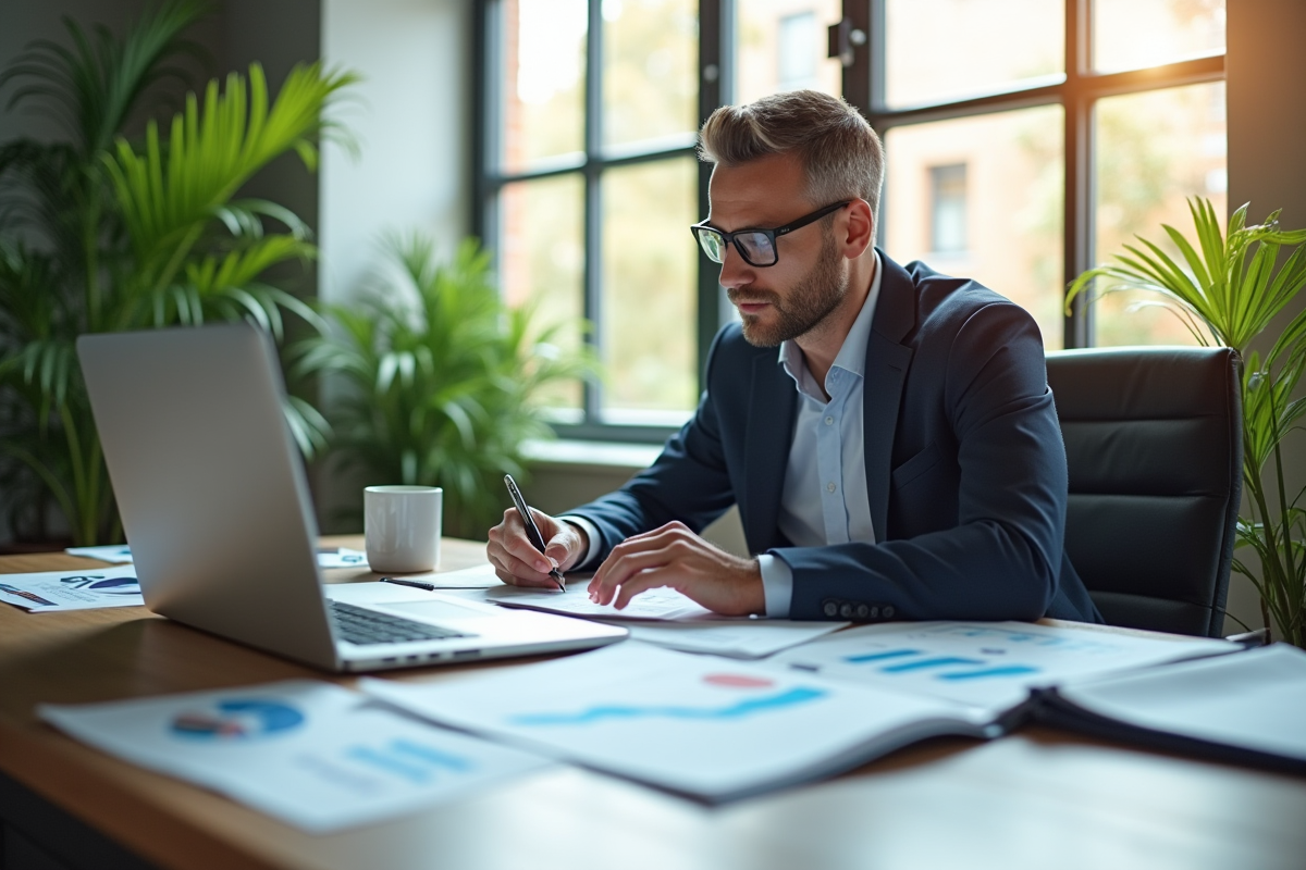 Investisseur confiant analysant des graphiques financiers