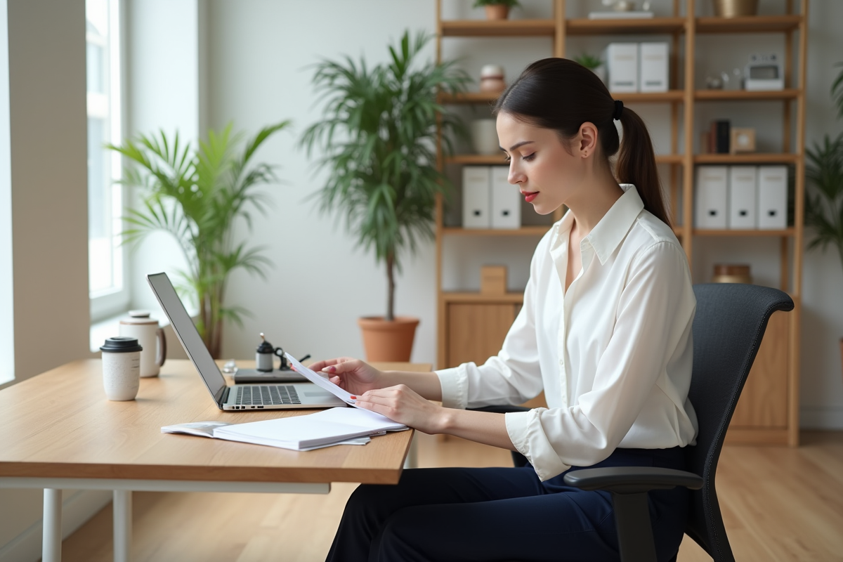 Jeune femme professionnelle dans un bureau moderne et épuré