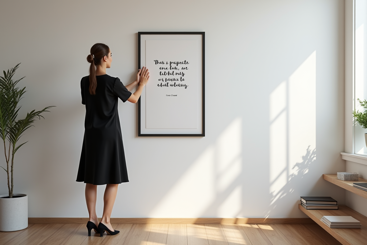 Jeune femme ajustant une citation Chanel dans un intérieur moderne