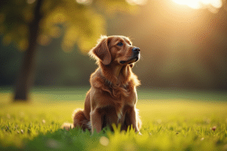 Labrador à poil long assis dans un parc en plein air