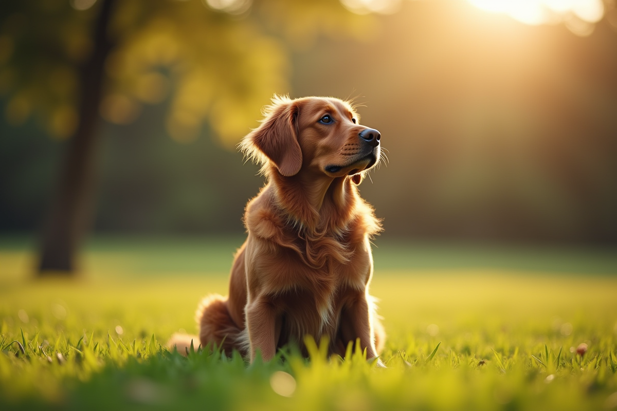 Labrador à poil long assis dans un parc en plein air