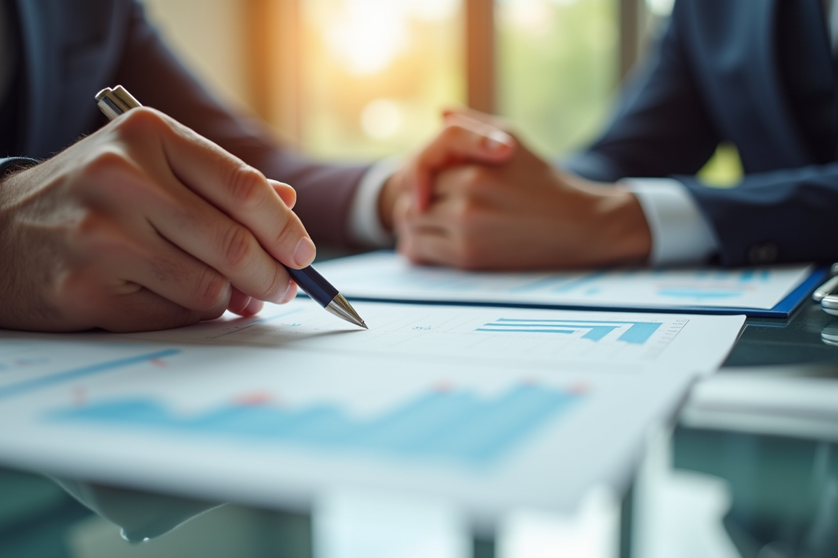 Mains analysant documents financiers et graphiques
