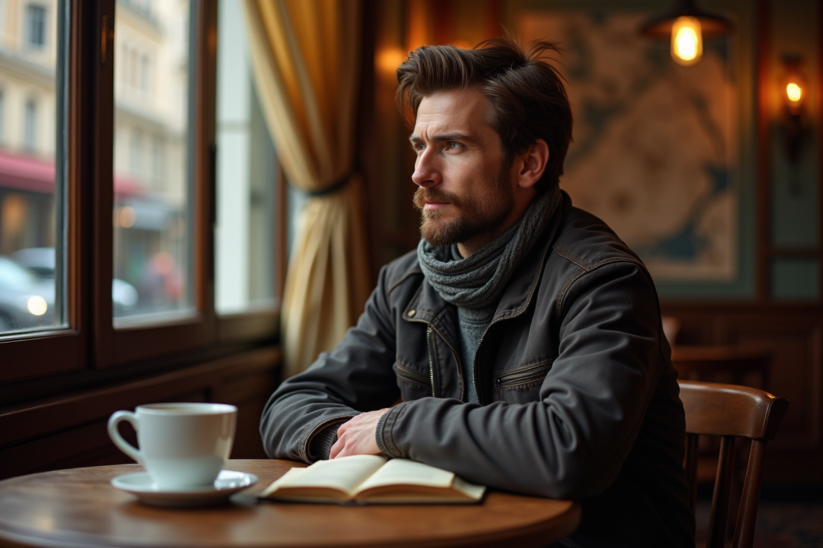 Musicien dans un café français en journée