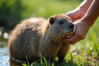 Nutrina being brosse dans un cadre naturel près d'un étang