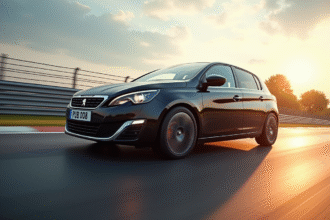 Peugeot 308 en course sur circuit en mouvement