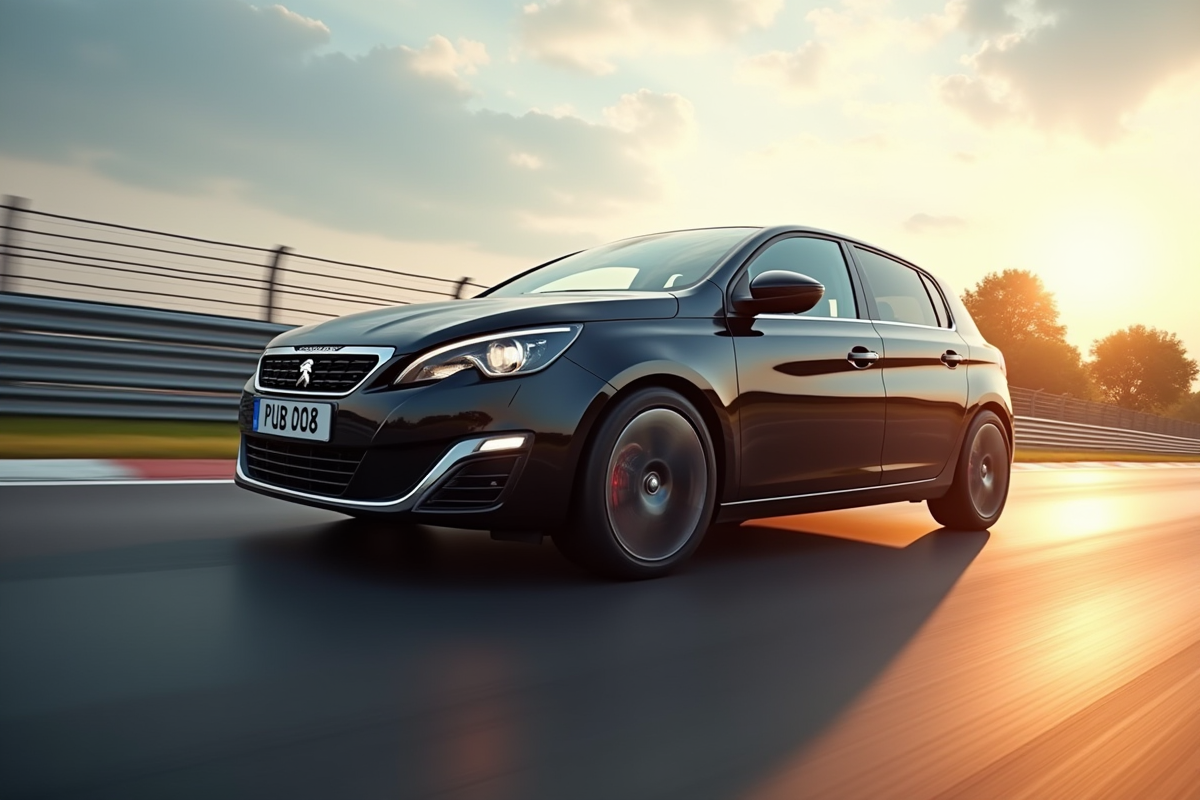 Peugeot 308 en course sur circuit en mouvement