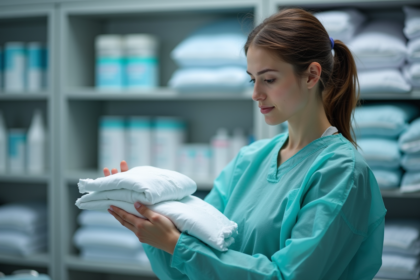 Infirmière examinant une blouse stérile dans un hôpital