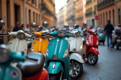 Rue animée à Rome avec des scooters colorés en journée