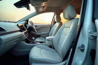 Intérieur moderne d'une voiture avec airbags déployés lors d'un test de sécurité