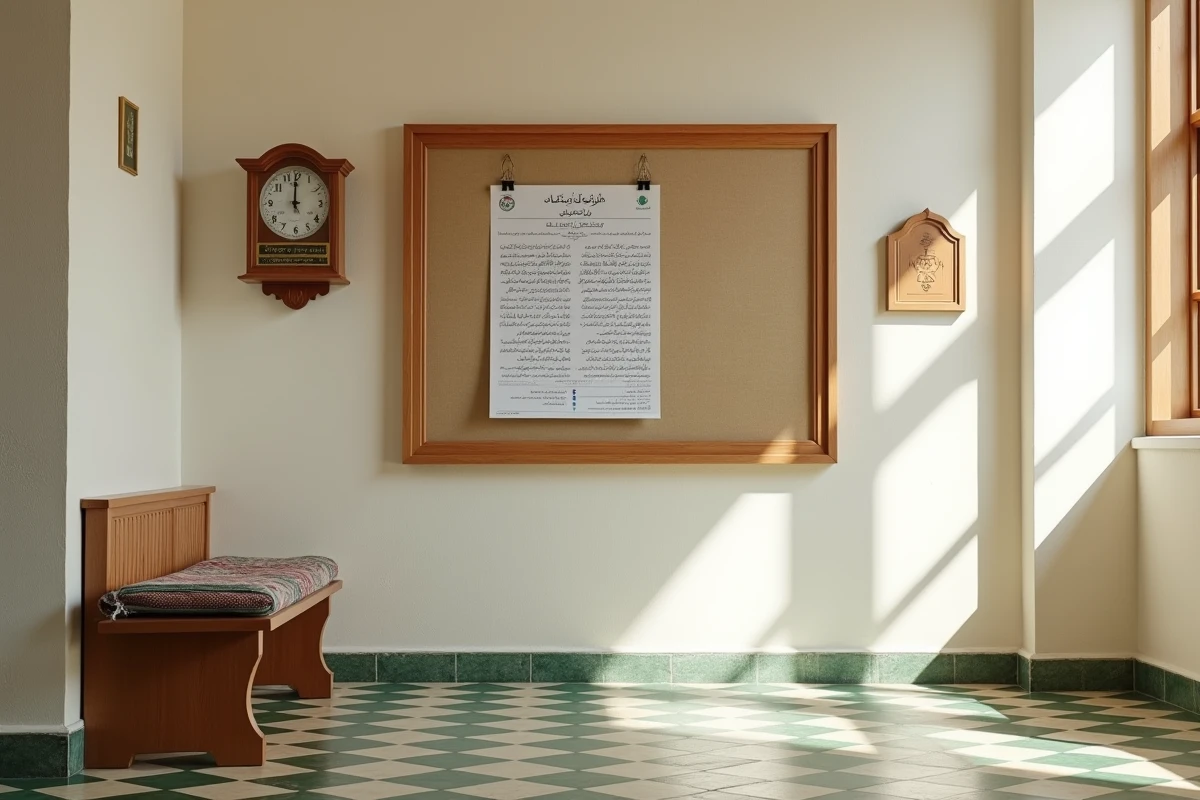 Tableau d'horaires de prière affiché dans une mosquée de Béziers